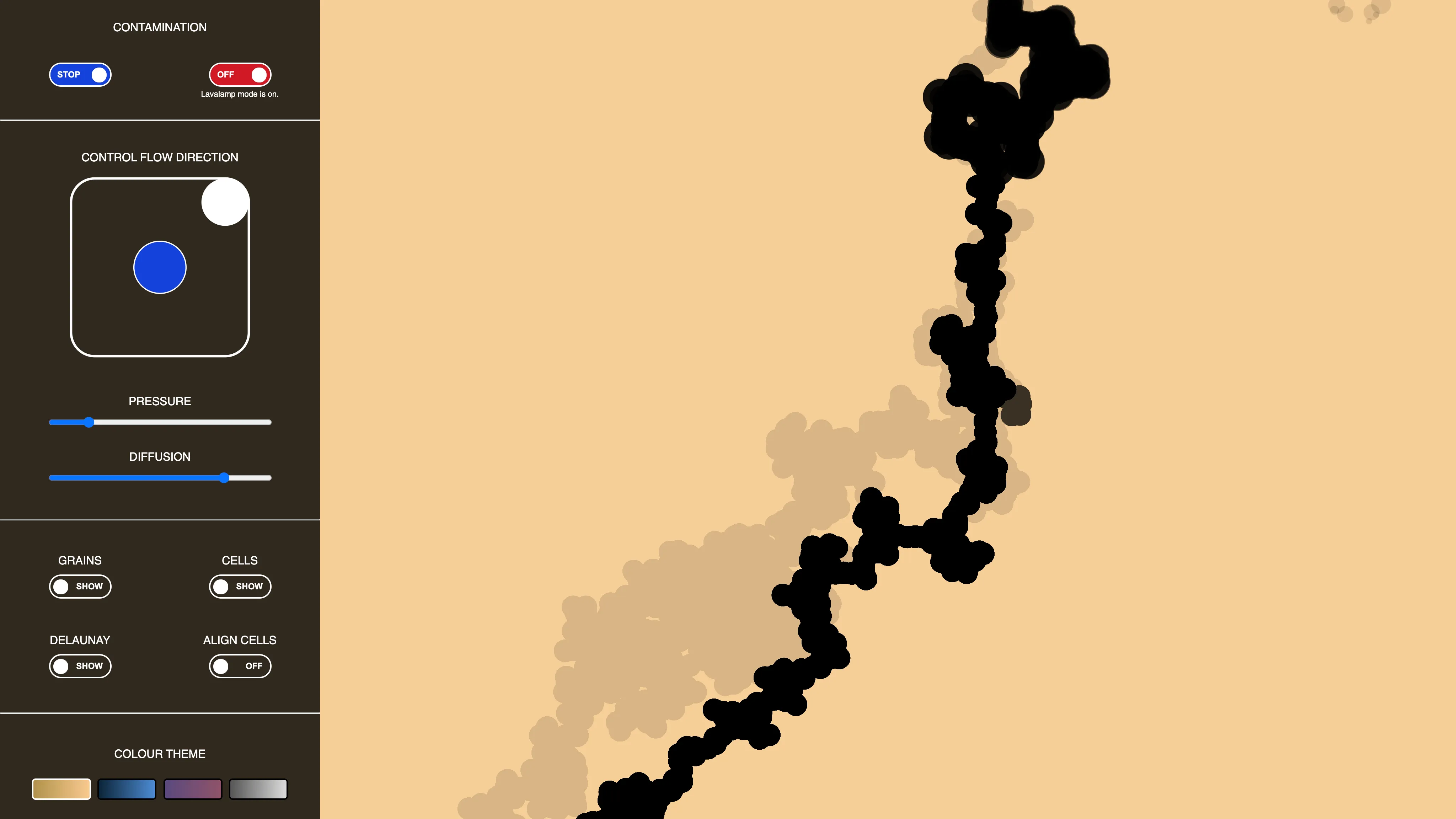 Flow direction can be changed along with other settings such as pressure, diffusion, and a lava lamp mode for passive viewing. Between the Sand