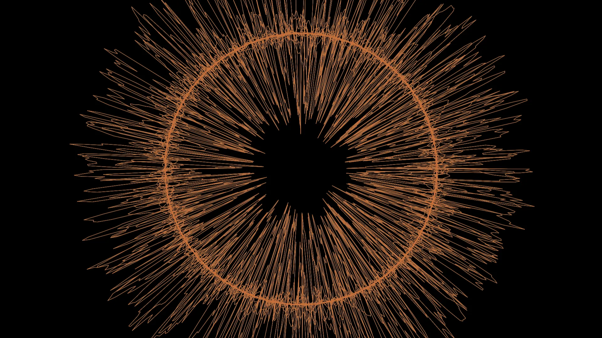 Visitations and Revisitations featured four pieces and a number of new visual algorithms including this circular presentation of an audio waveform. Visitations and Revisitations