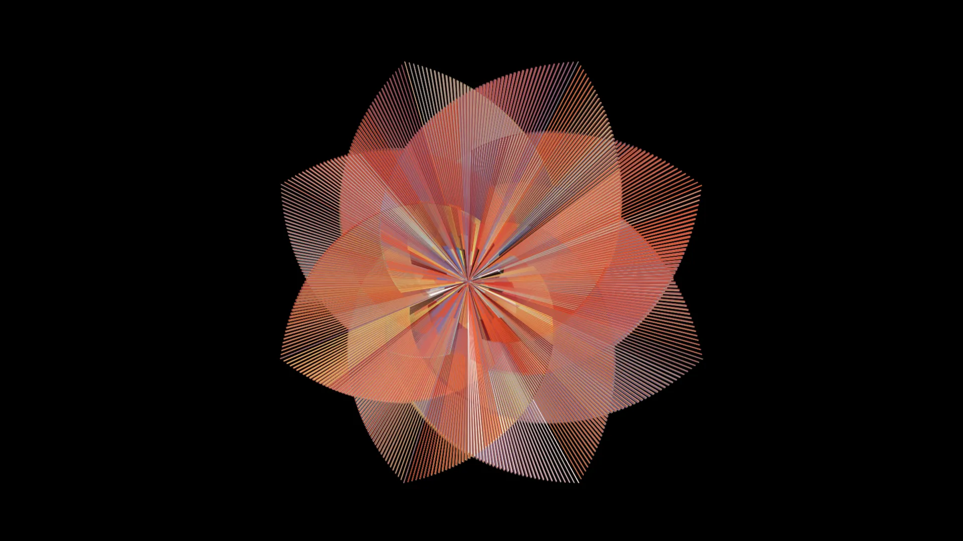 The Octoflower employs an algorithm that pulls particles from the edge of an octagon into it's centre only to repeat again. The Octoflower employs an algorithm that pulls particles from the edge of an octagon into it’s centre only to repeat again